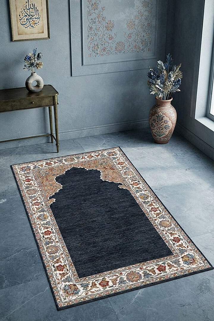 Safir Motifli Dekoratif Pamuk Tabanlı Namaz Seccadesi - Frenda