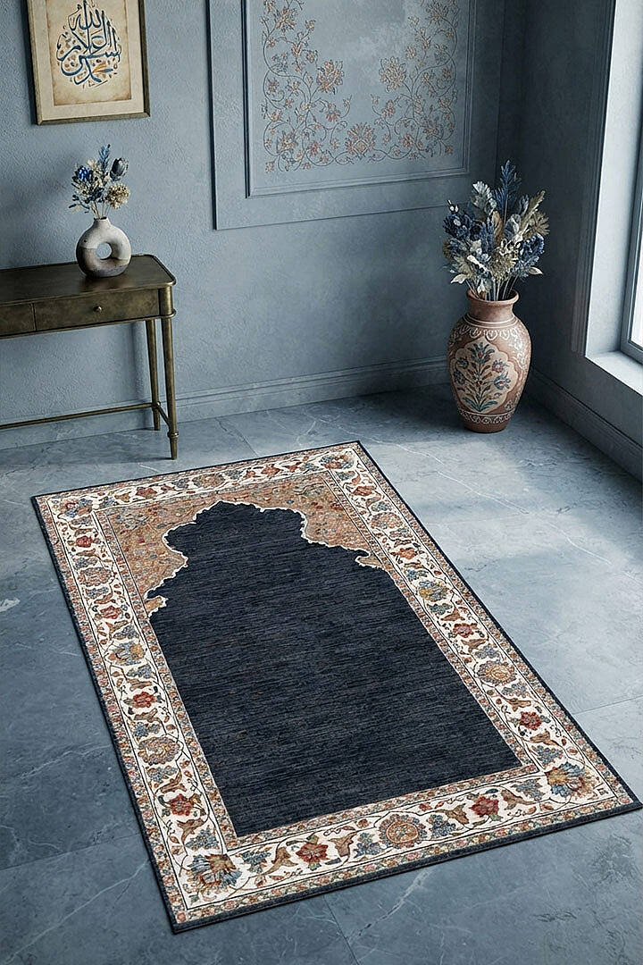 Safir Motifli Dekoratif Pamuk Tabanlı Namaz Seccadesi - 1