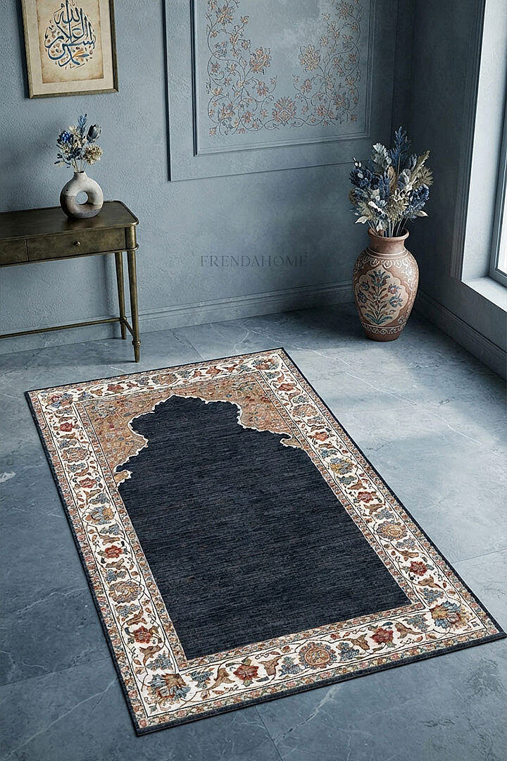 Safir Motifli Dekoratif Pamuk Tabanlı Namaz Seccadesi 
