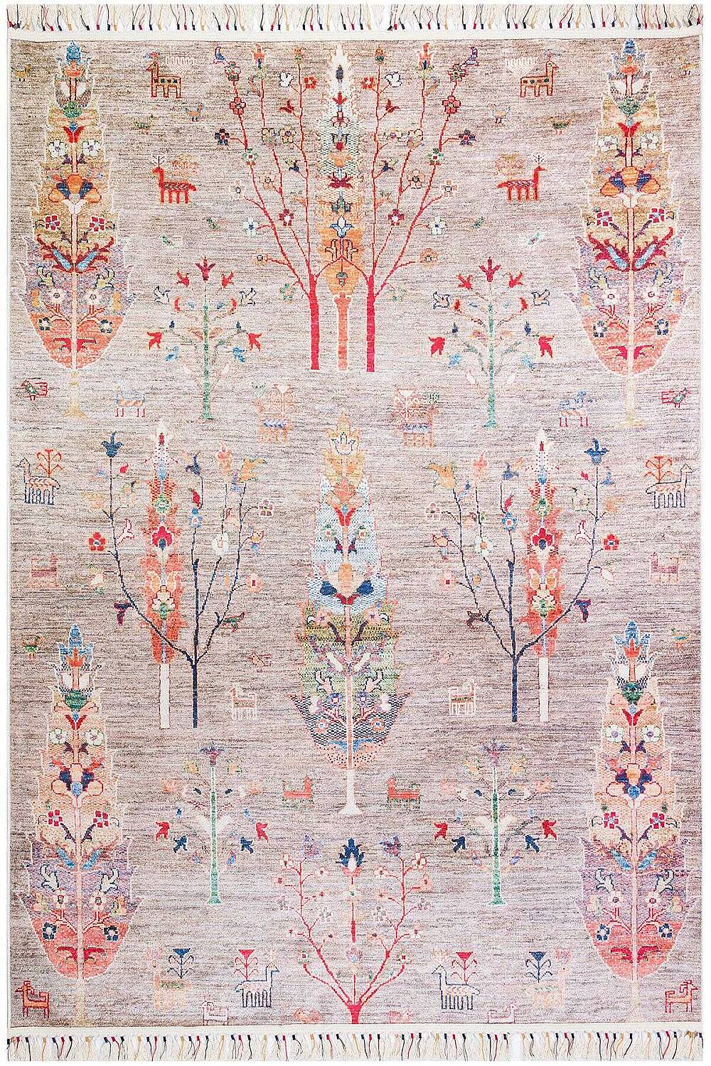 Şal Desenli Dokuma Pamuk Taban Dijital Dekoratif Halı Vizon - 2