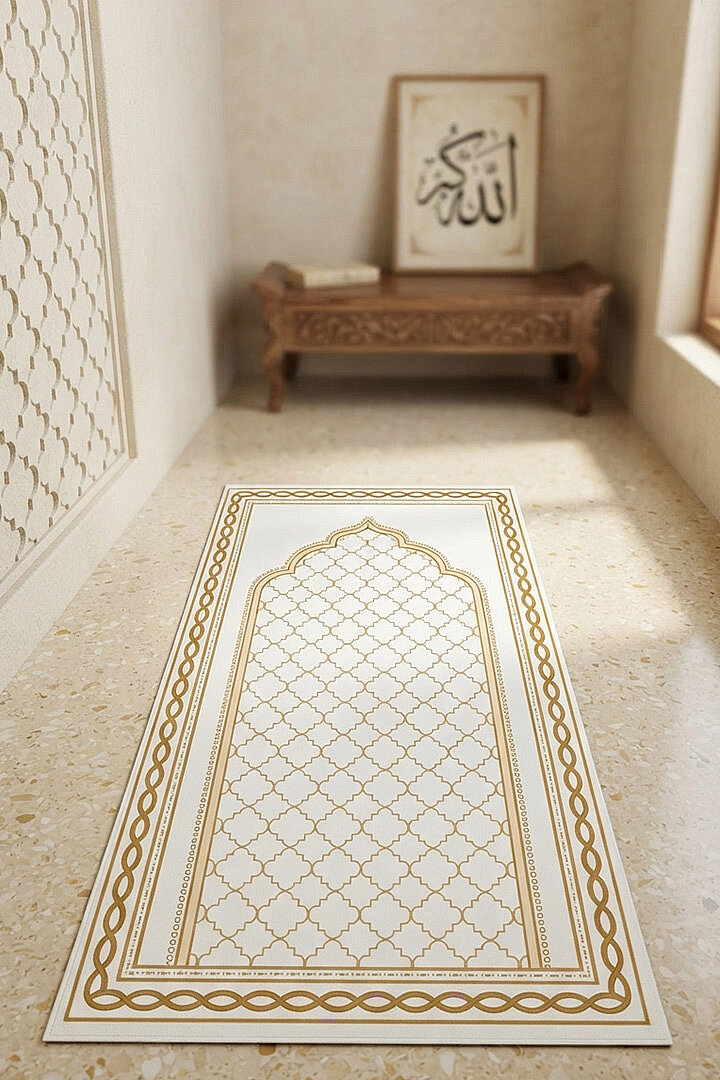 Saray Motifli Dekoratif Pamuk Tabanlı Namaz Seccadesi - Frenda