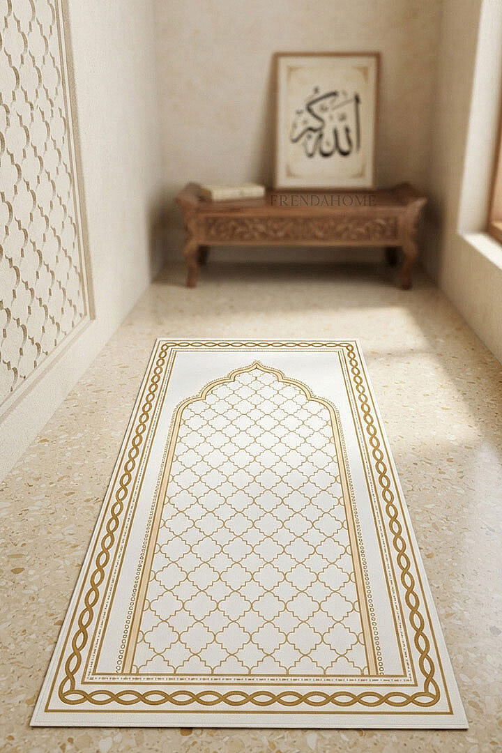 Saray Motifli Dekoratif Pamuk Tabanlı Namaz Seccadesi - Frenda