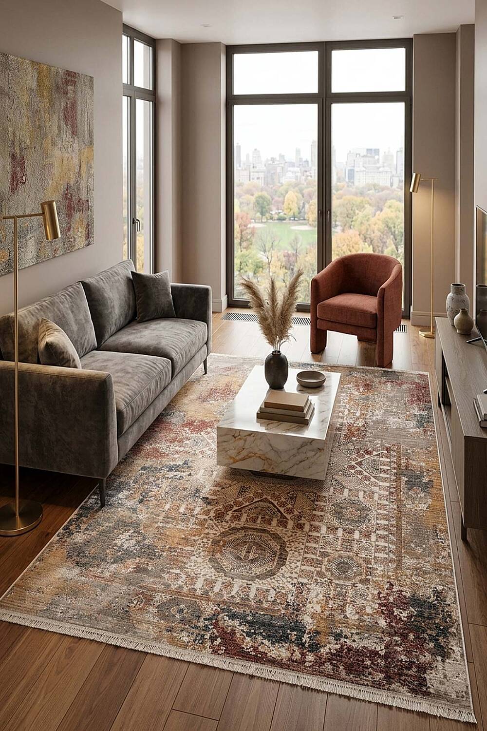 Sultani Şal Vintage Eskitme Görünümlü Oturma Odası Halısı - 3