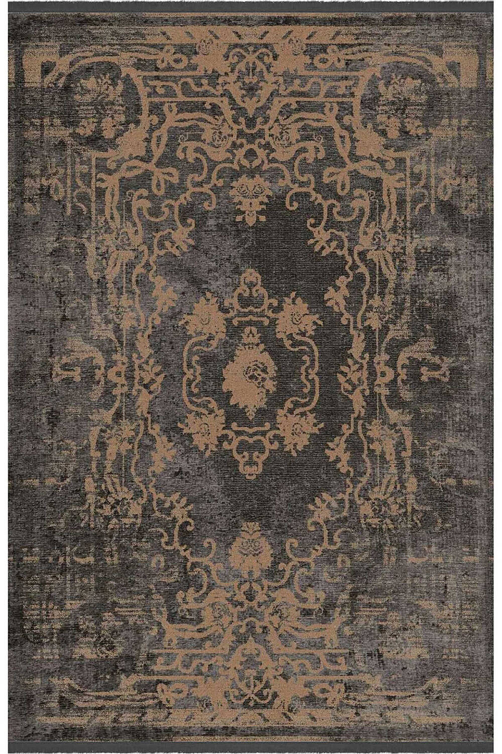 Vintage Desenli Yıkanabilir Pamuk Taban Dekoratif Halı Anrasit - 2