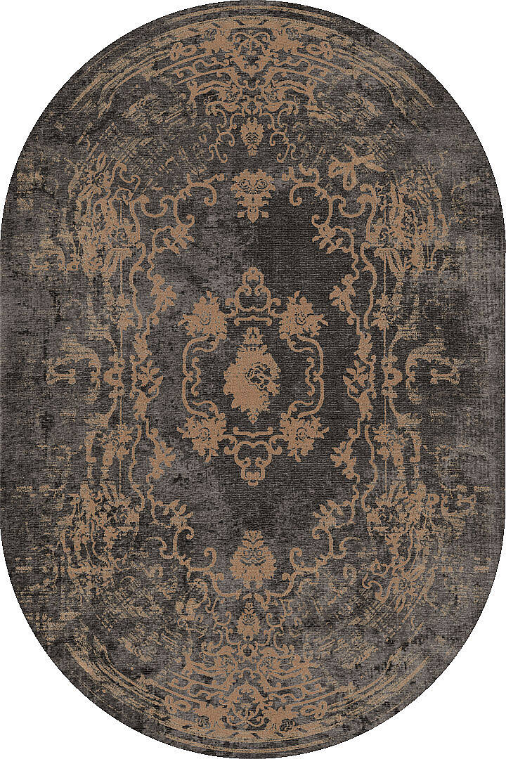Vintage Desenli Yıkanabilir Pamuk Taban Dekoratif Oval Halı Antrasit - 2
